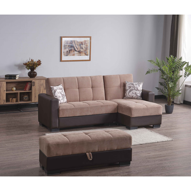 Legacy Fabric Upholstered Ottoman with Storage, Beige/Brown Chenille