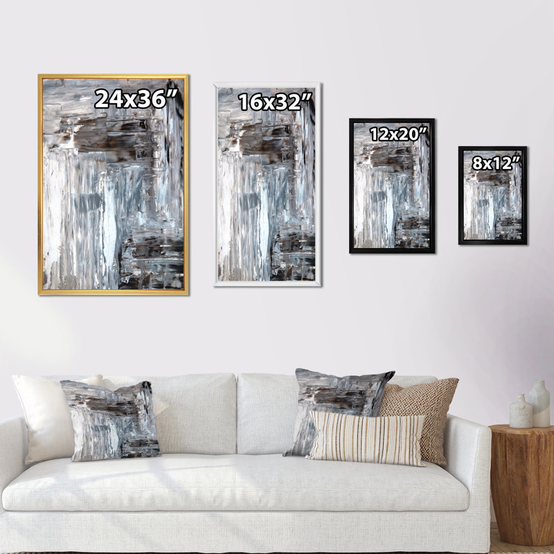 Art moderne gris et bleu II 2FL47797, Cadre noir, H 20 po x l 12 po x P 1 po