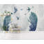 Papier peint amovible monochrome avec plumes bleu foncé et oiseaux-1508682738