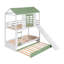 Lit superposé simple au-dessus de simple avec glissière convertible et lit gigogne, blanc et vert