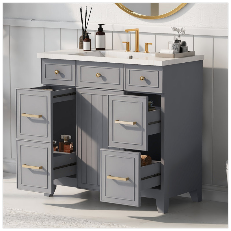 Ensemble de meuble-lavabo avec lavabo 36 po 36 po, Gris, Or