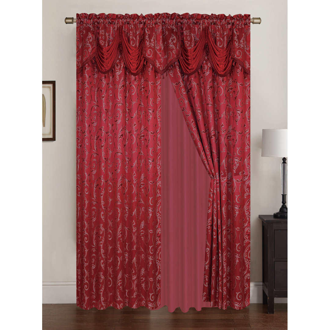 Lembo Jacquard Damask Semi-Sheer Thermal Rod Pocket Curtain Panels (Set of 2) Astoria Grand Curtain 