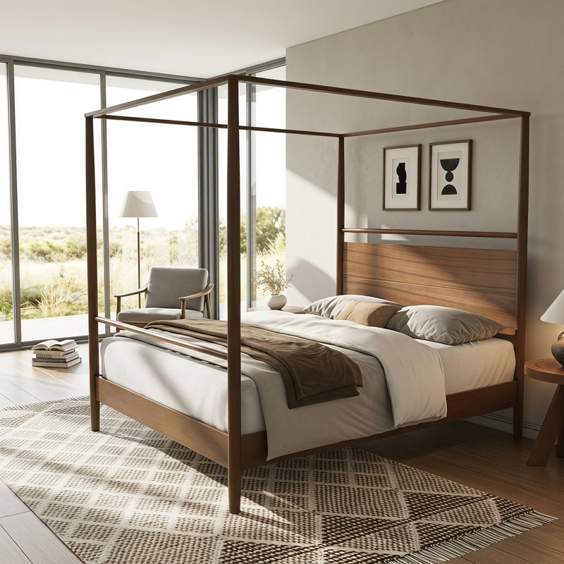 Dormal King Size Solid Wood and MDF Canopy Bed Frame, Four Poster Platform Bed with Underbed Storage