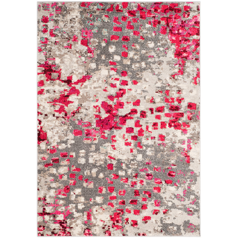 Hertzler Abstract Area Rug, Rectangle 4' x 5'7", Grey/Fuchsia