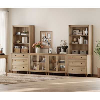 Sideboard Cabinet With Bar Hutch, Buffet Cabinet With 4 Glass Doors, 6 Drawers And 3 Tier Shelves, 135