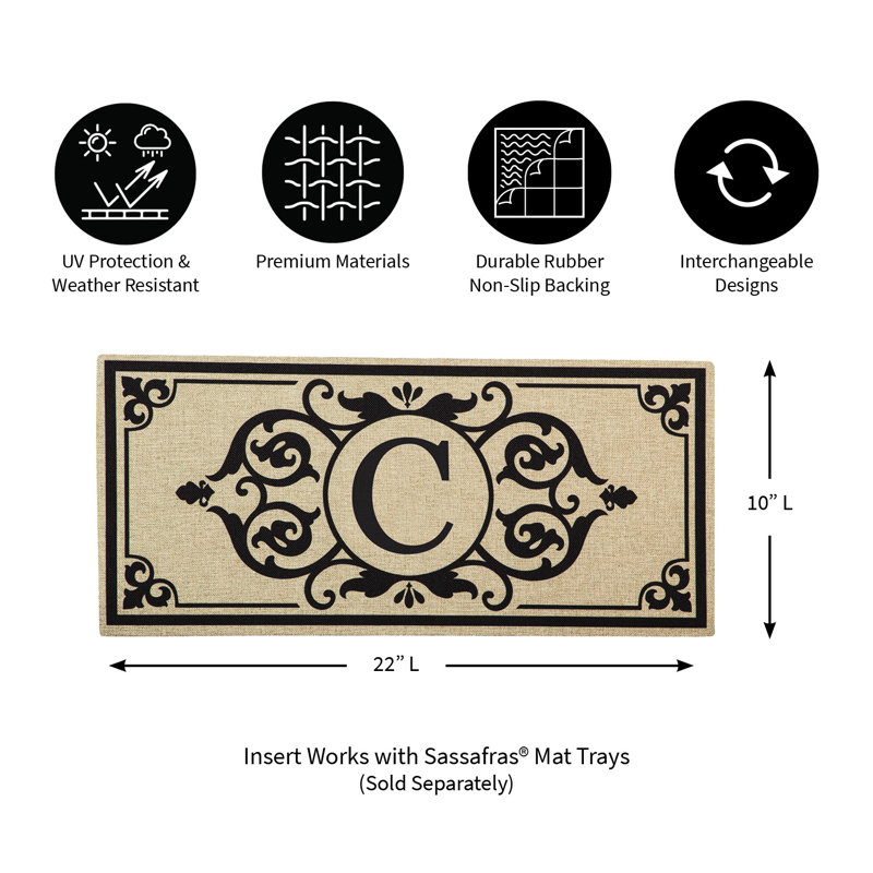 Monogram Cambridge Monogram Burlap Sassafras Switch 22 in. x 10 in. Non-Slip Indoor Door Mat, S