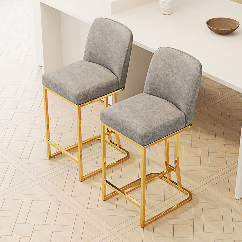 Ensemble de 2 chaises de bar de salle à manger de style moderne, Siège gris / cadre doré