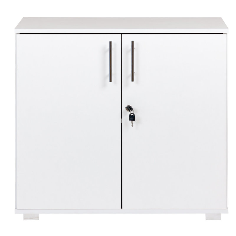 Marjorie Wood Storage Cabinet with Lock, 2 Door Locking File Tool Cabinet Cupboard with Adjustable Shelf, White