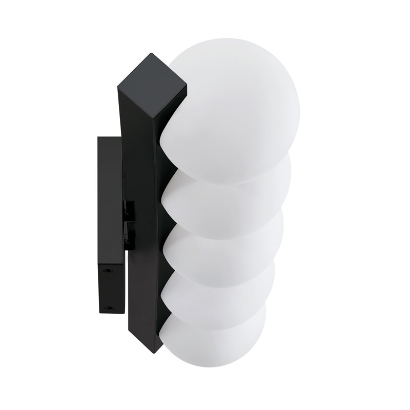 Coiffeuse Orbitron avec globes en verre blanc opale pour un décor élégant, H 4,7 po x l 35 po x P 6,7 po, Noir, 5 lumières