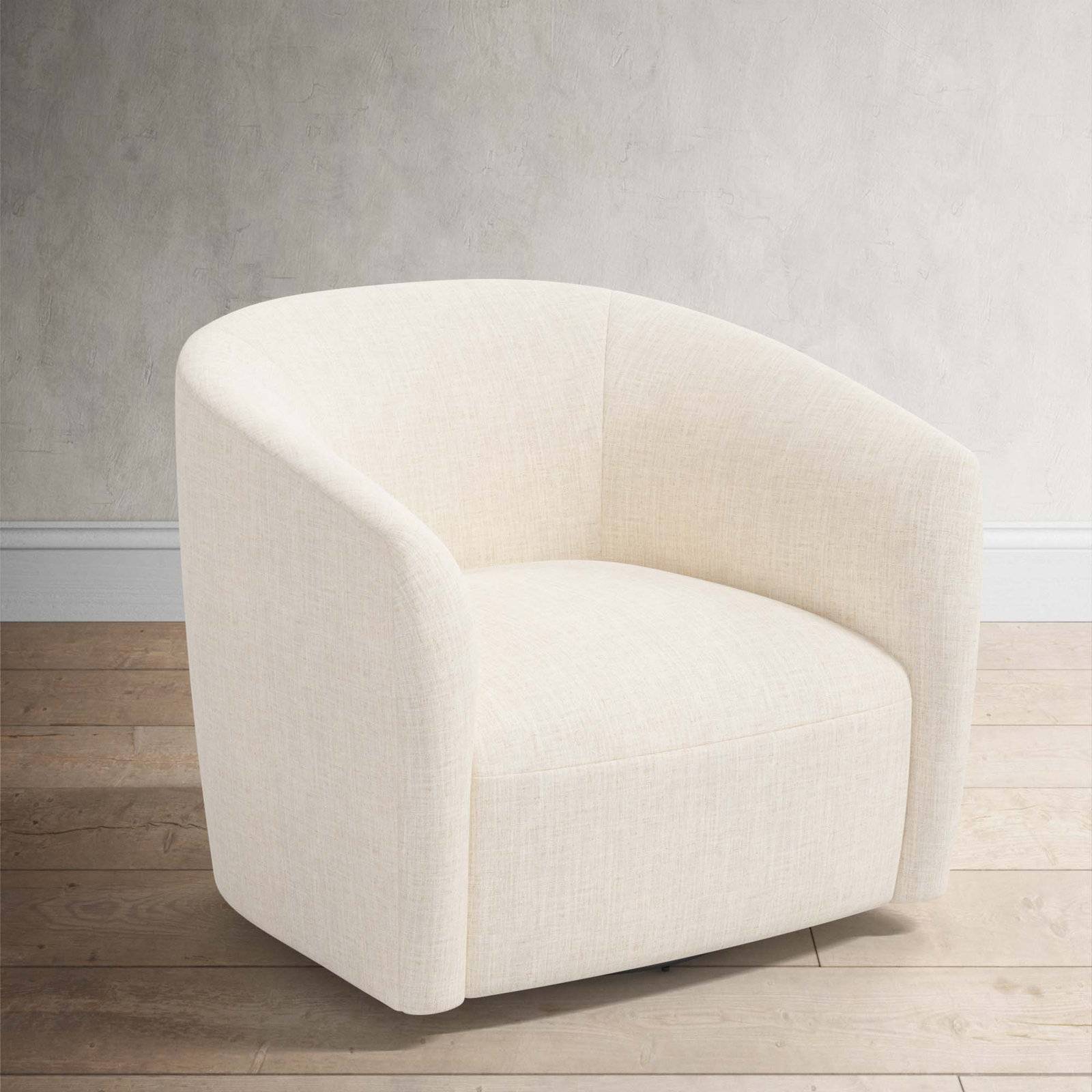 Marita Swivel Barrel Chair, Classic Talc Linen