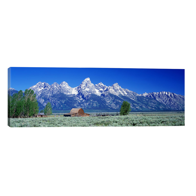 John Moulton Barn, Mormon Row, Grand Teton National Park, Jackson Hole, Wyoming, Usa by Panoramic Images - Wrapped Canvas Panoramic Print