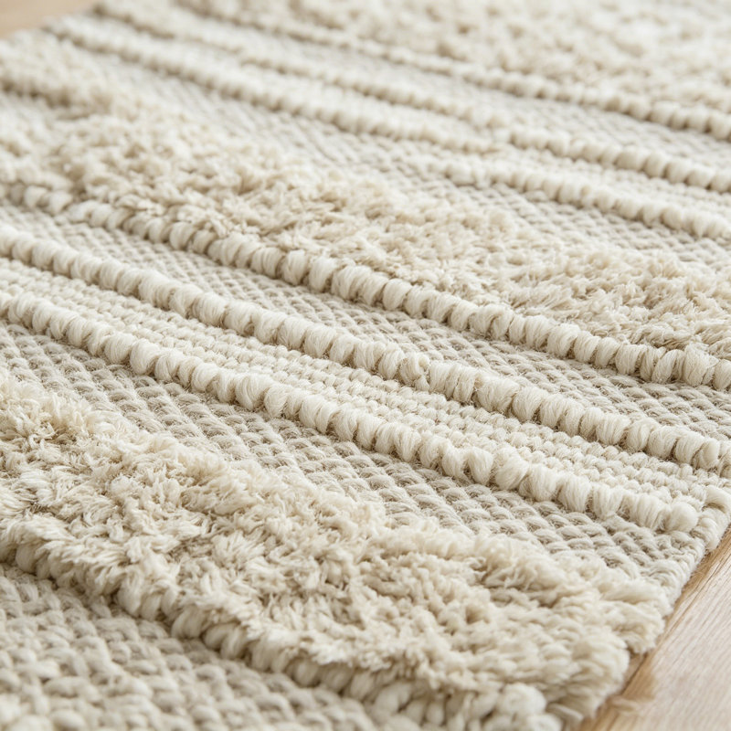 Woven Texture Stripe Bath Rug Natural 20X32", Single- 32" L x 20" W