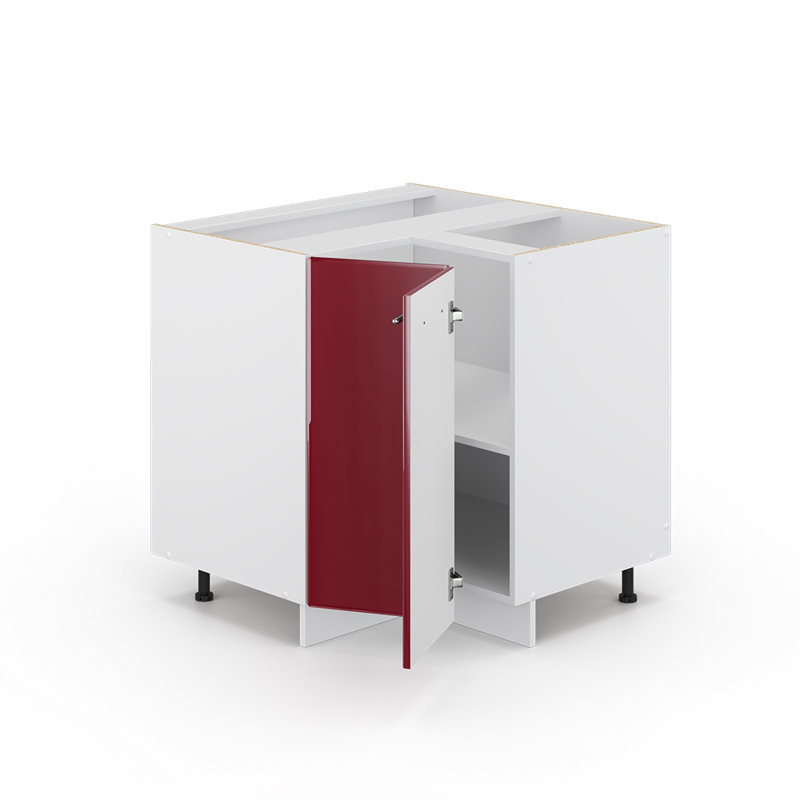 82Cm H x 81Cm W x 81Cm D Oak Corner Unit Cabinet, White/Red