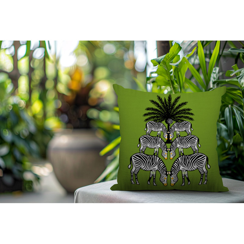 Oreiller carré réversible intérieur / extérieur Camo Zebra, Chartreuse, H 19 po x l 19 po x P 5,25 po