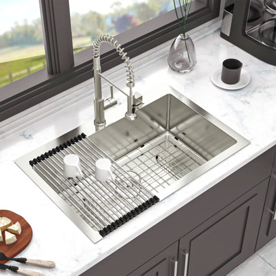 Évier de cuisine 33 po x 22 po à cuve simple encastrable en acier inoxydable de calibre 16