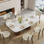 Table de salle à manger rectangulaire extensible de 63 à 94,5 po, plateau en pierre et base en bois massif, table de salle à manger moderne pour 6 à 10 personnes