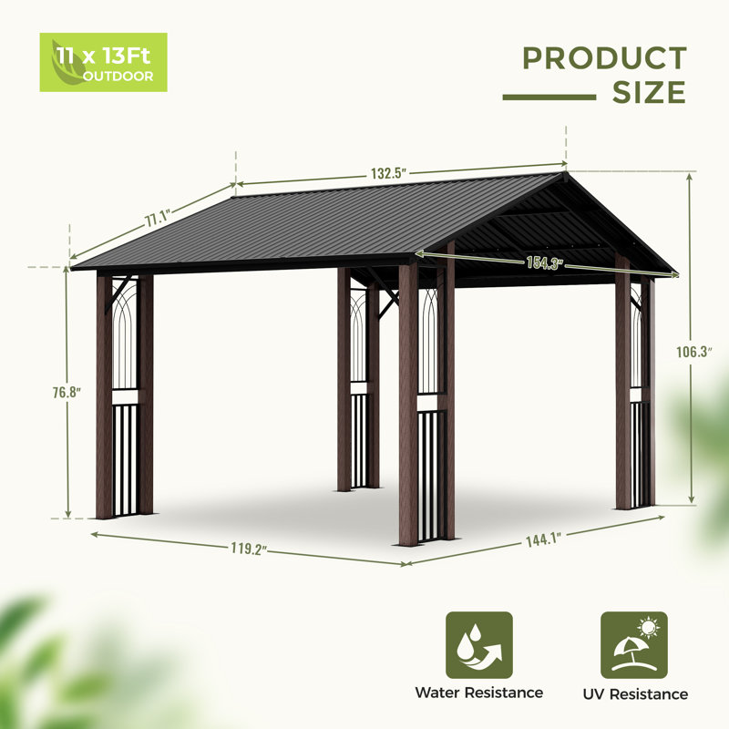 11 Ft. W x 13 Ft. D Aluminum Patio Gazebo with Gable Roof