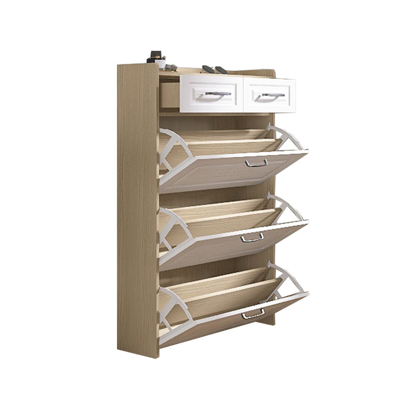 White + Oak Color Shoe Cabinet, 2 Drawers 3 Doors, Offers A Practical Storage Option Spacious Cabinet With Doors Drawers, Color, Minimizes Clutter
