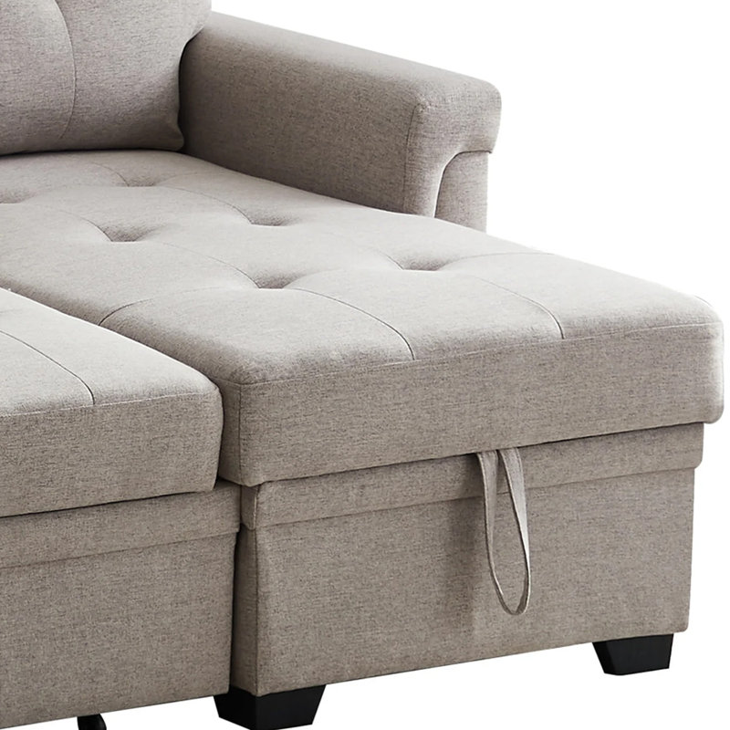 Upholstered L-Shaped Sectional, Light Gray Linen, Right Hand Facing