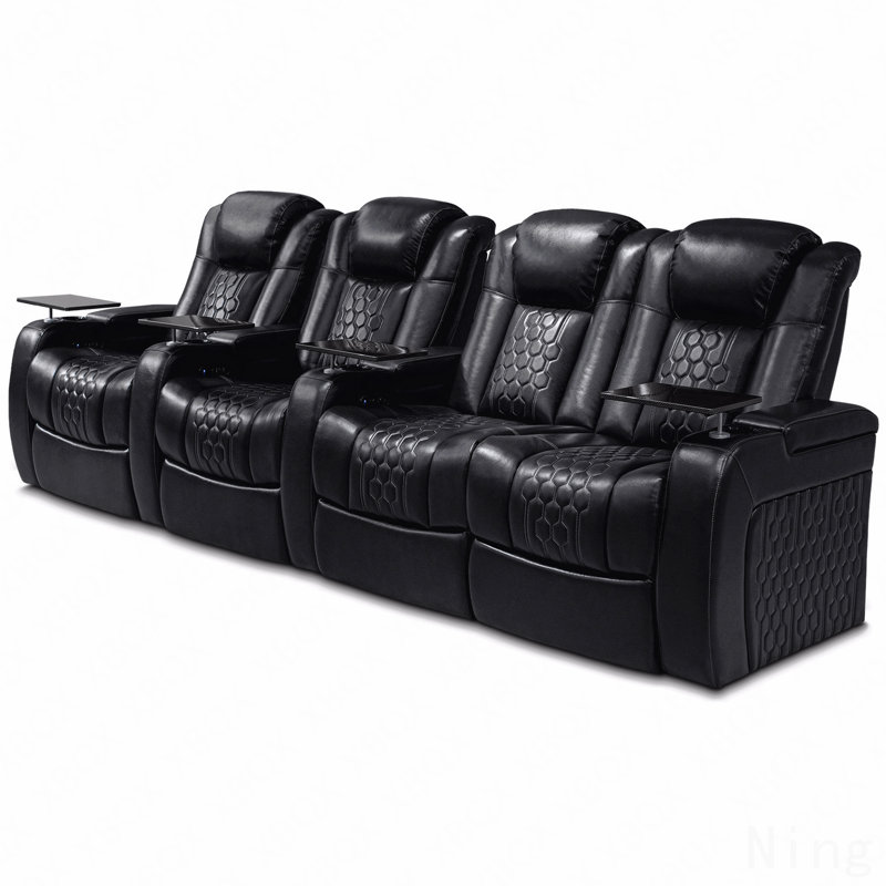 124.4" Top-Grain Nappa 4PC Power Recliner Set - RGB LED, Smart Charging, Fully Adjustable