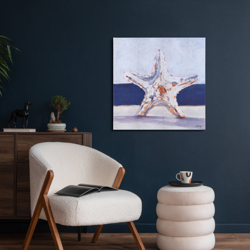 Coastal Serenity Starfish on Silver Shagreen Canvas Wall Art