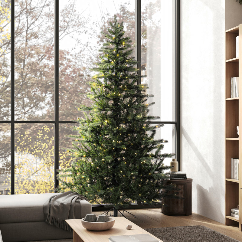 King Green Spruce Artificial Christmas Tree with LED Warm White Lights with Stand, 6.5' H, Multi-colored Dura-Lit® LED