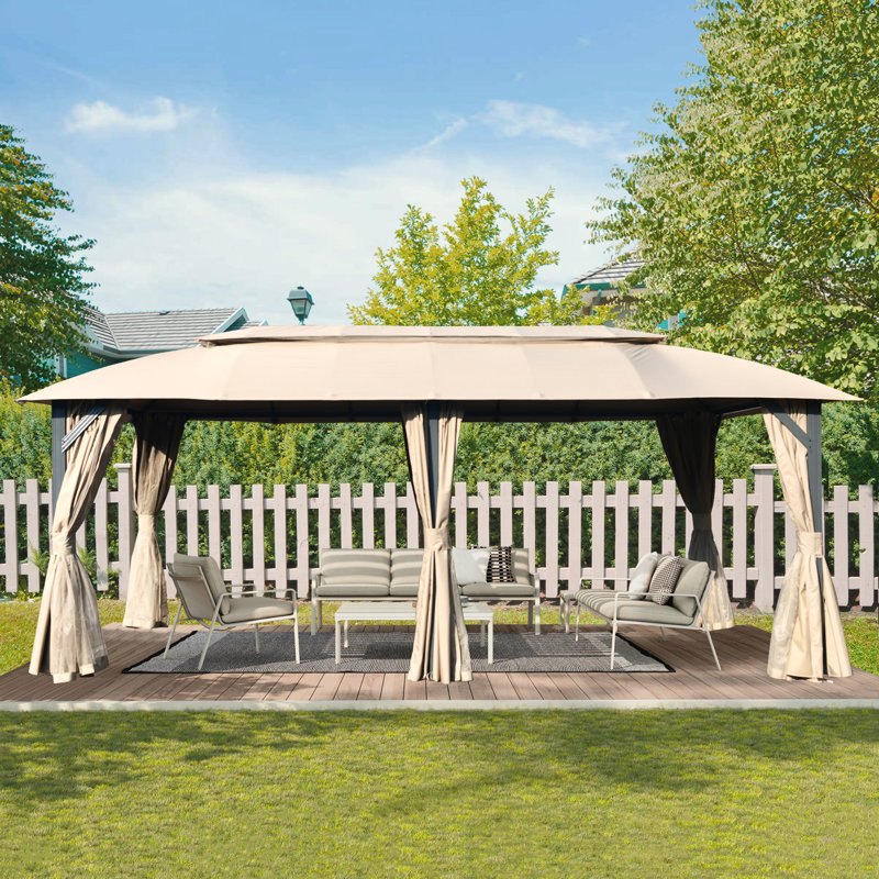 Metal Ventilation Double Roof Party Tent Gazebo, Brown, 9.81 ft x 19.62 ft