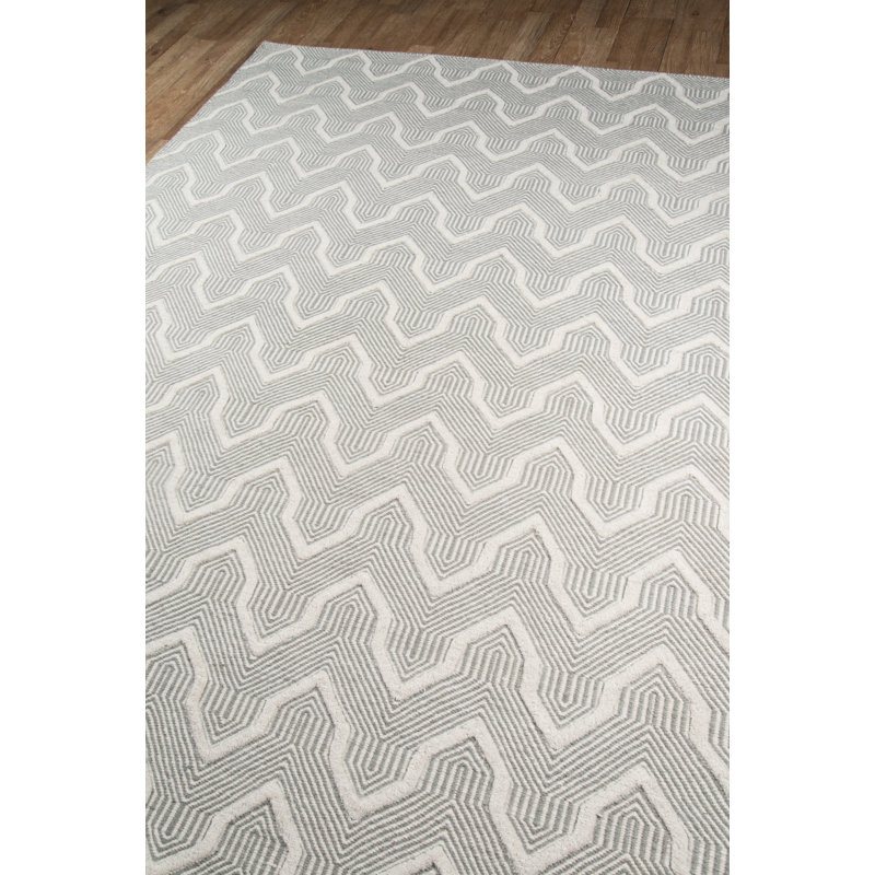 Tapis gris en laine tissé à la main, Rectangle 7 pi 6 po x 9 pi 6 po