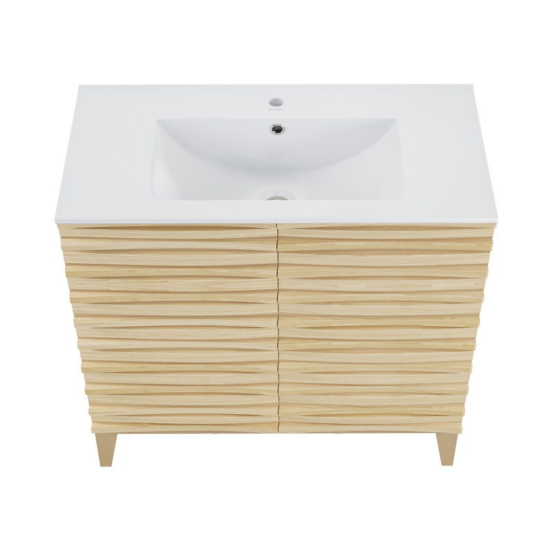 Meuble-lavabo autoportant de 30 po en chêne naturel avec plateau Wachter, Naturel, Trou simple