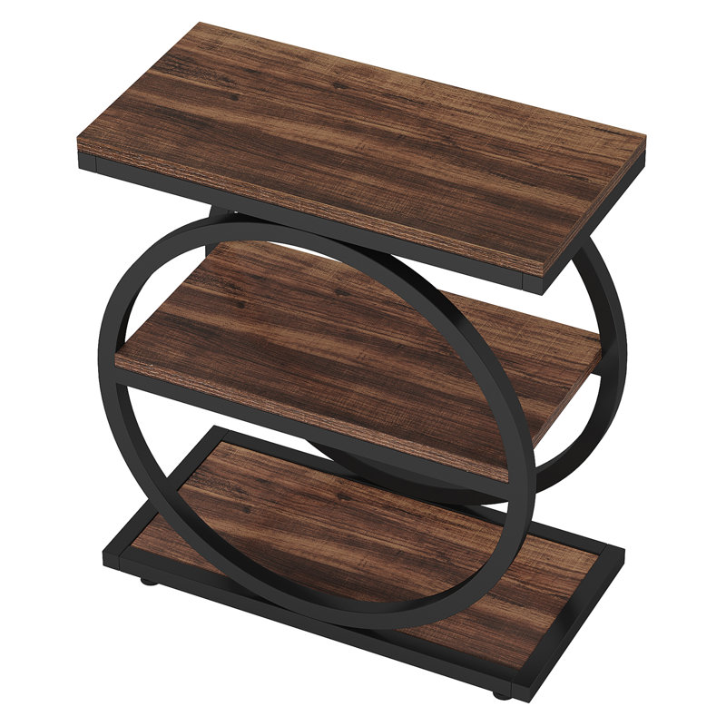 Table de bout industrielle étroite avec 3 tablettes - table d'appoint mince de 23,6 po pour petits espaces, Marron foncé