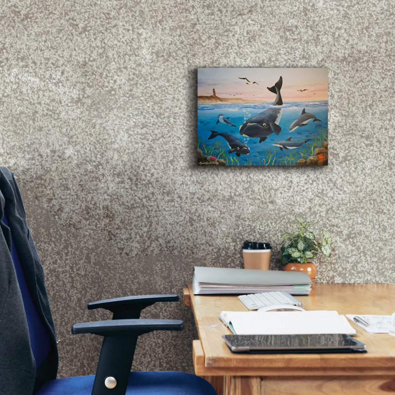  «Lets Play With The Dolphins». par Maria Laura Bratoz, art mural sur toile, 16 po x 12 po, H 12 po x l 16 po