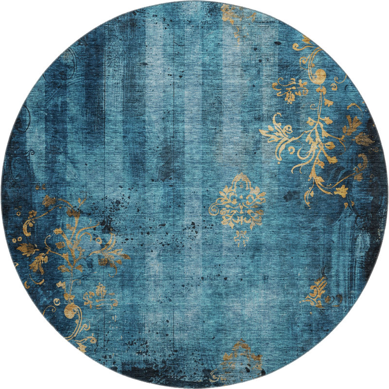 Premium Machine Washable Jacquez AMF1788 Floral Rug, Round 8'