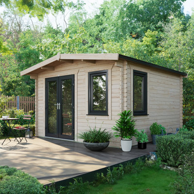 Powersheds Apex 12 x 12ft Chalet Log Cabin, Doors to the Left - 44mm