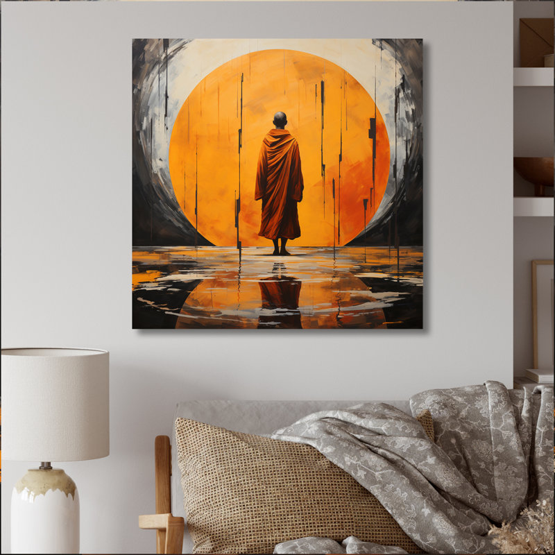 Minimalisme, bouddhisme orange gourou V, H 16 po x l 16 po x P 1 po, Toile tendue