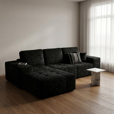 Black Modular Sofa Set With Recliners, Deep-seated L-shaped Modular Sofa, No Assembly Required