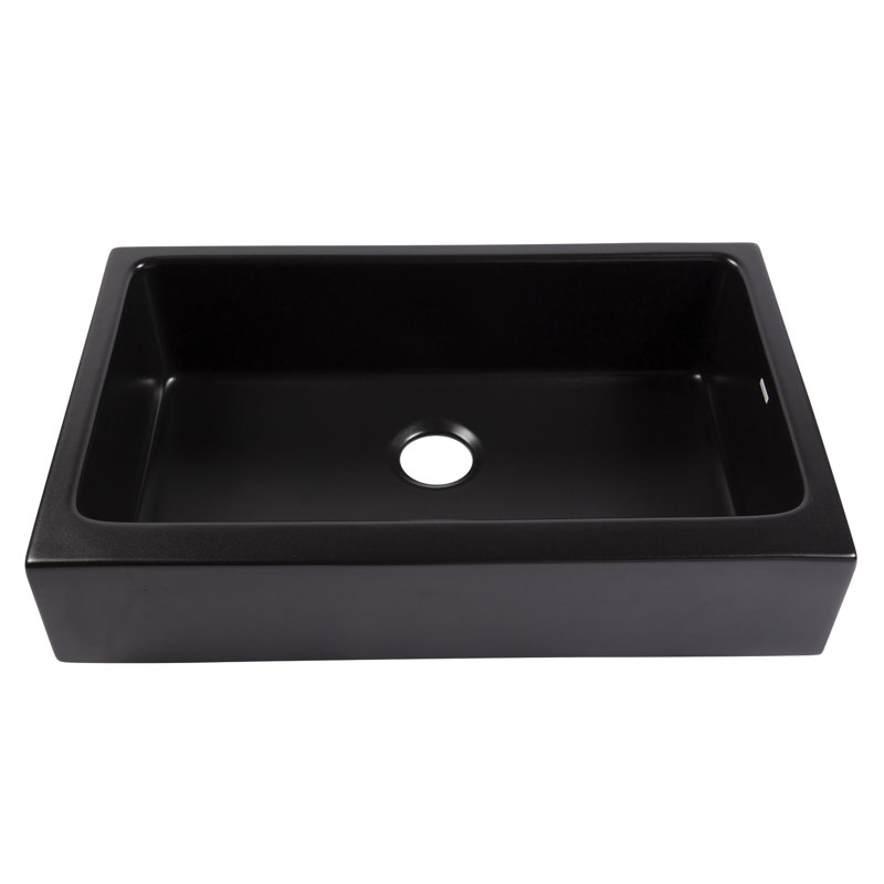 Évier de cuisine et tablier de cuisine en argile réfractaire simple en argile réfractaire 34 po Grace, Matte Black