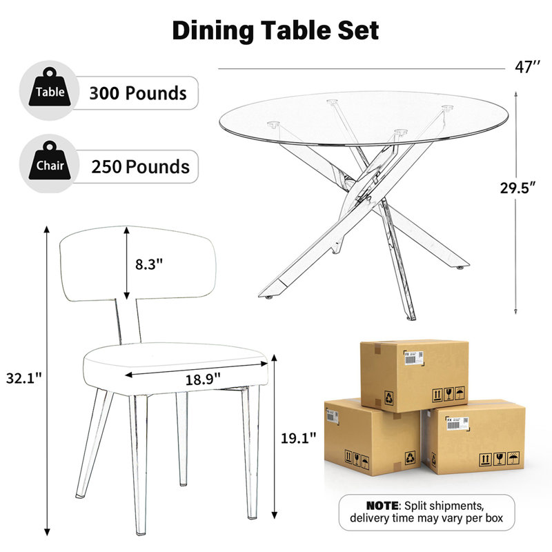 Ensemble de salle à manger à piédestal, Blanc, H 29,5 po x L 47,2 po x l 47,2 po, 7