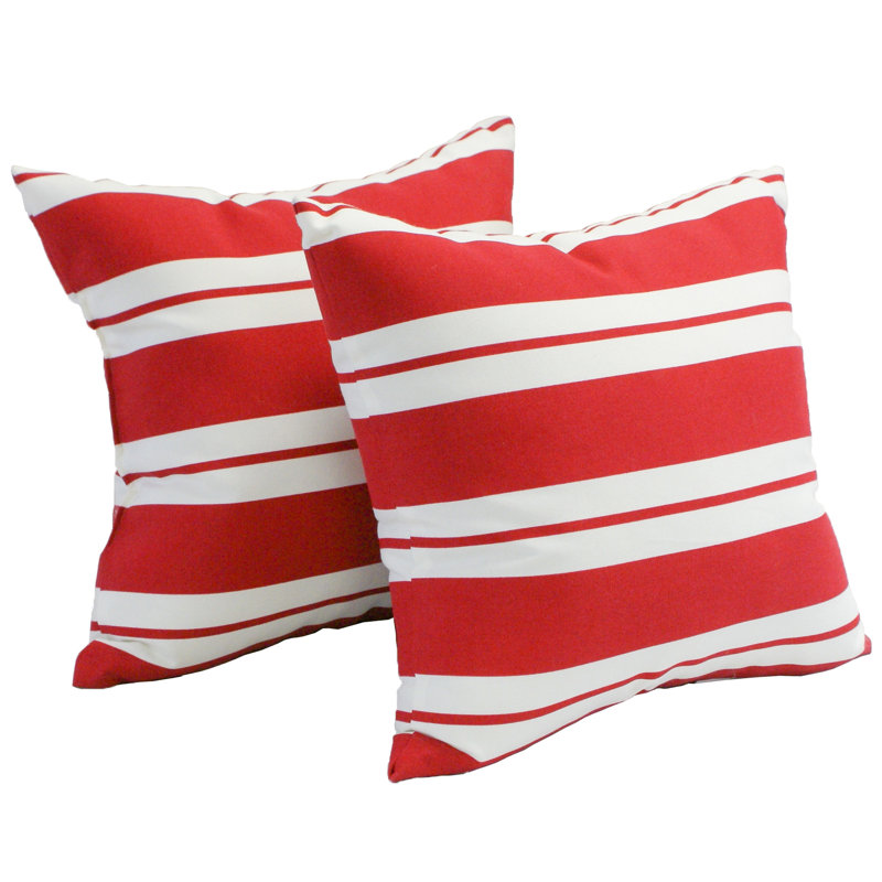 Red and White Striped Square Polyester Outdoor Throw Pillows Set