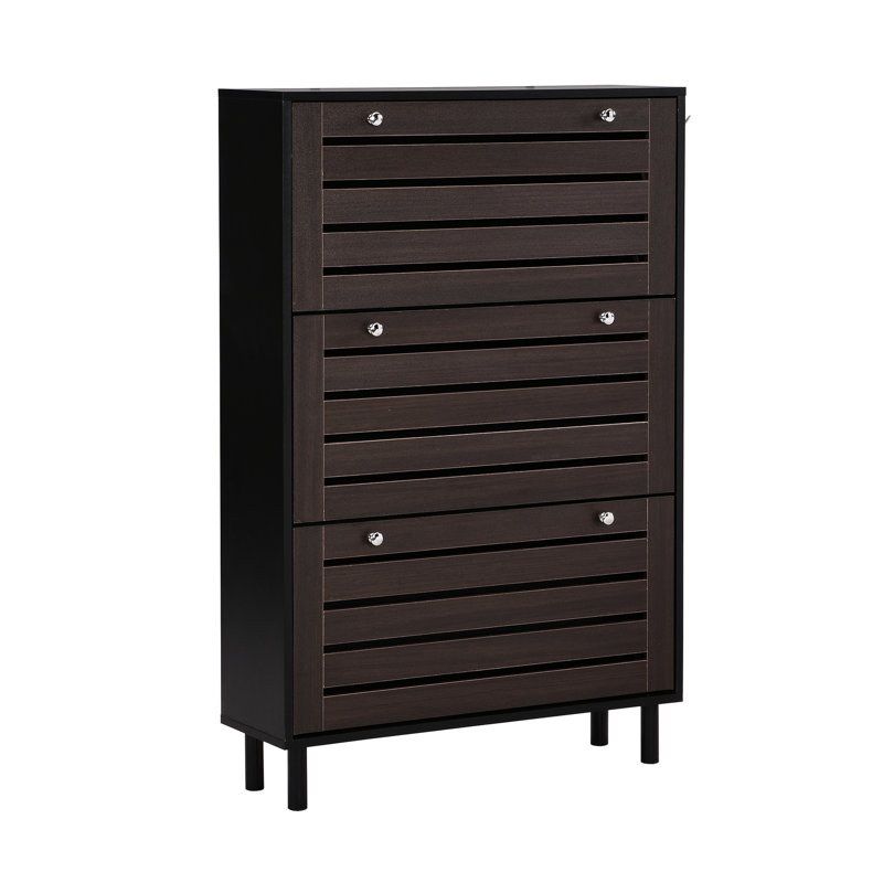 Étagère à chaussures Minimalist, noir, 3 tiroirs rabattables avec tablettes réglables, crochets de suspension, armoire de rangement autoportante à panneaux de particules, réglable, noir