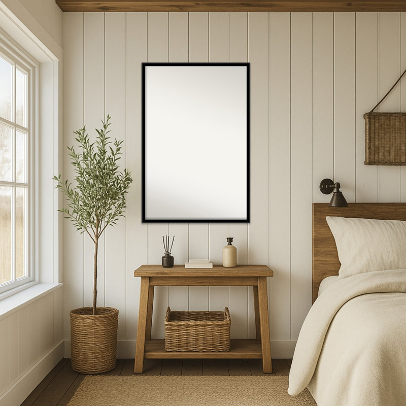Incline Non-Beveled Wood Framed Wall Mirror, 25.5" x 37.5", Black