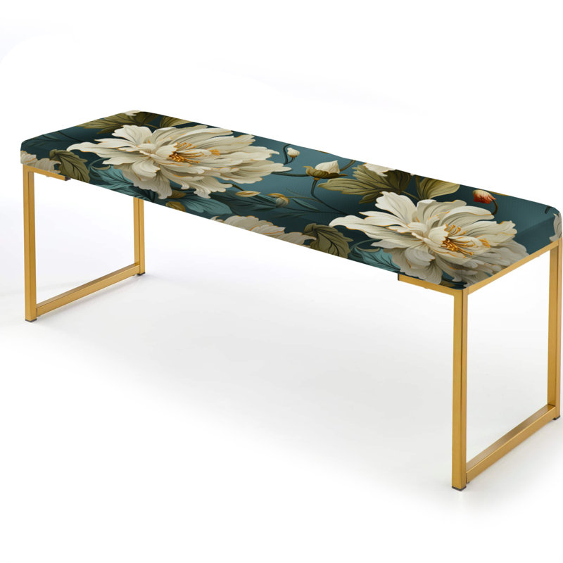 Banc floral rembourré or, Baroque Green Damask Flower Legacy