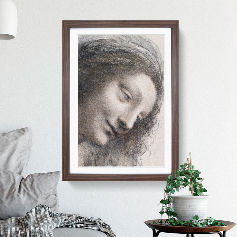 The Head of the Virgin by Leonardo Da Vinci - Picture Frame Painting, 36cm H x 27cm W x 2cm D, Walnut