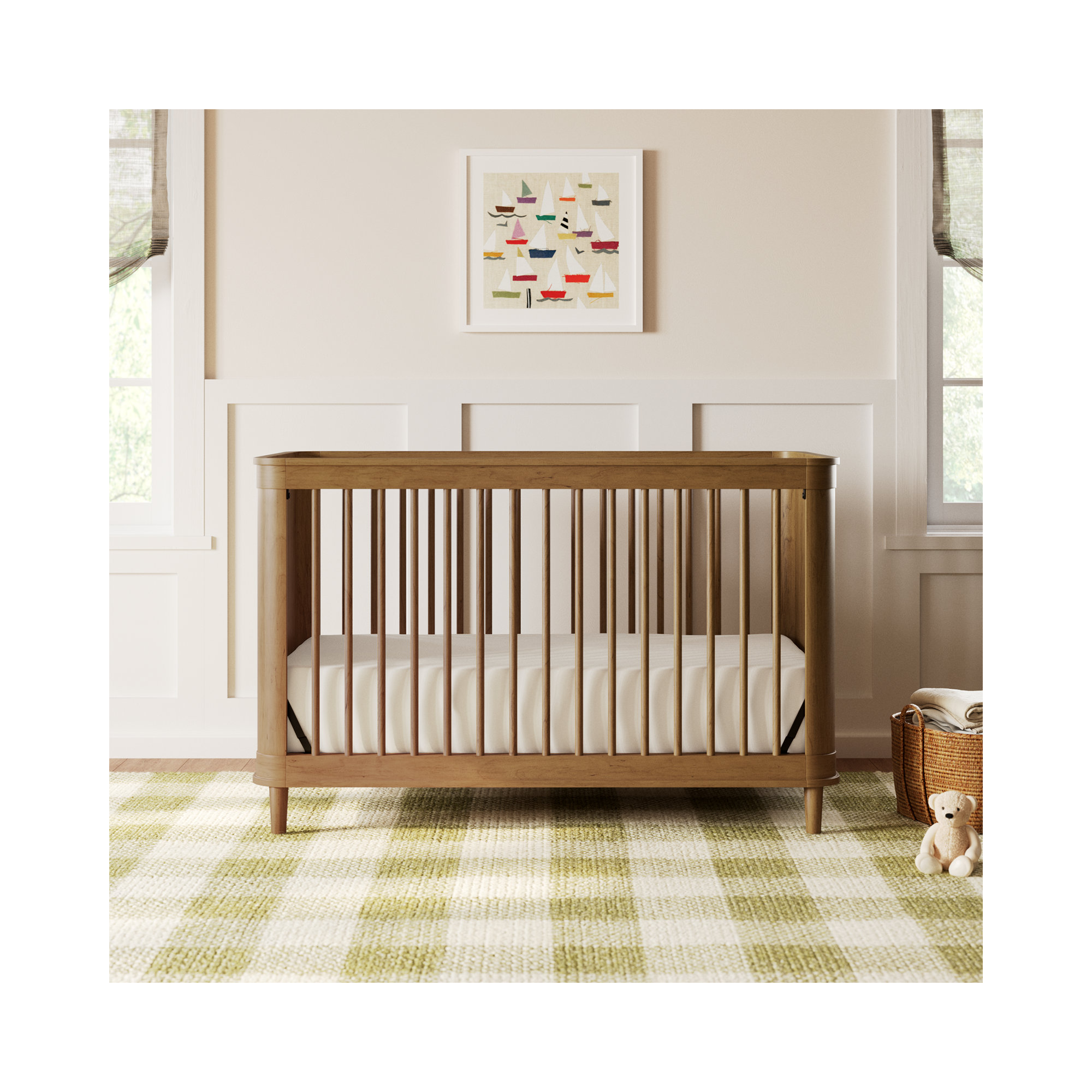 Marin with Cane 3-in-1 Convertible Crib, Natural/Walnut