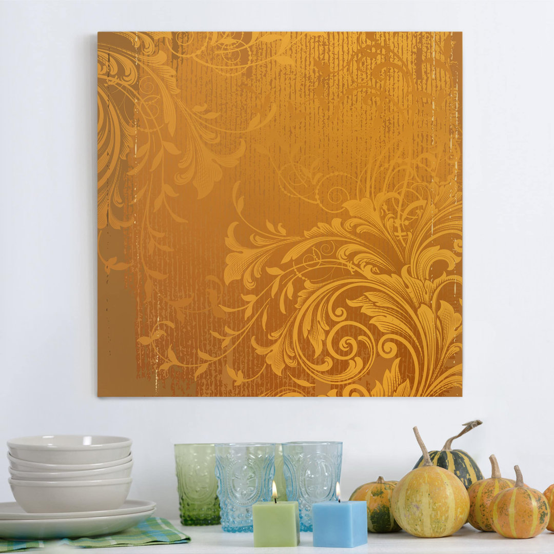 Leinwandbild - Grafikdruck „Golden Flora”