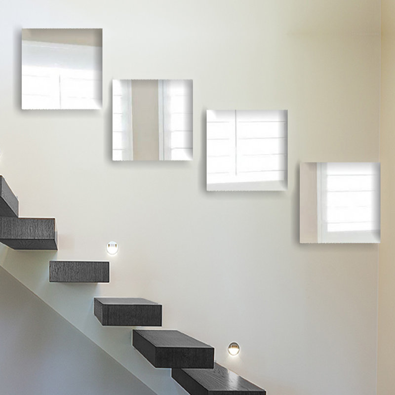 Ensemble de miroir élégant 4 pièces | 100% verre, sans cadre, épaisseur: 0,16 pouce | Finition argentée élégante, parfaite pour la décoration intérieure et les intérieurs modernes, conception murale polyvalente