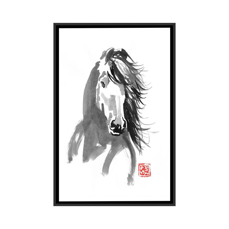 Horse In The Wind by Péchane - Painting on Canvas, 66.04 cm H x 45.72 cm W, Black Framed