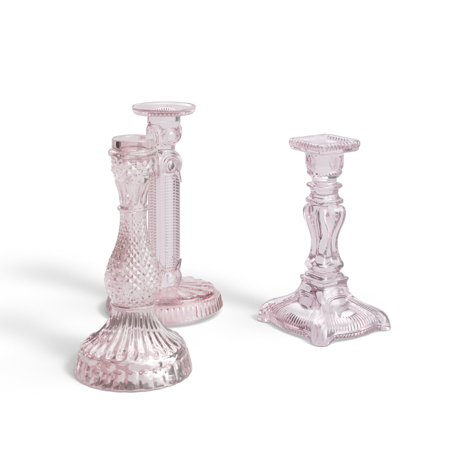 3-Piece Glass Candlestick Set, Large, Pink