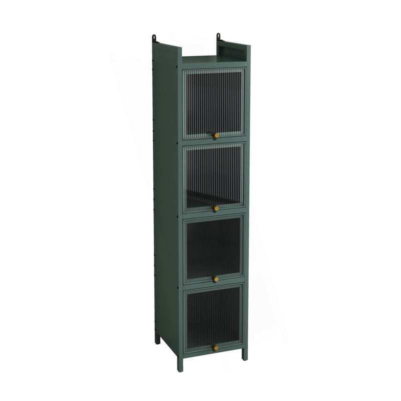 Modern Four-Tier Glass Door Cabinet With Featuring Five-Tier Storage, For Entryway Living Room Bathroom Dining Room,Dark Green