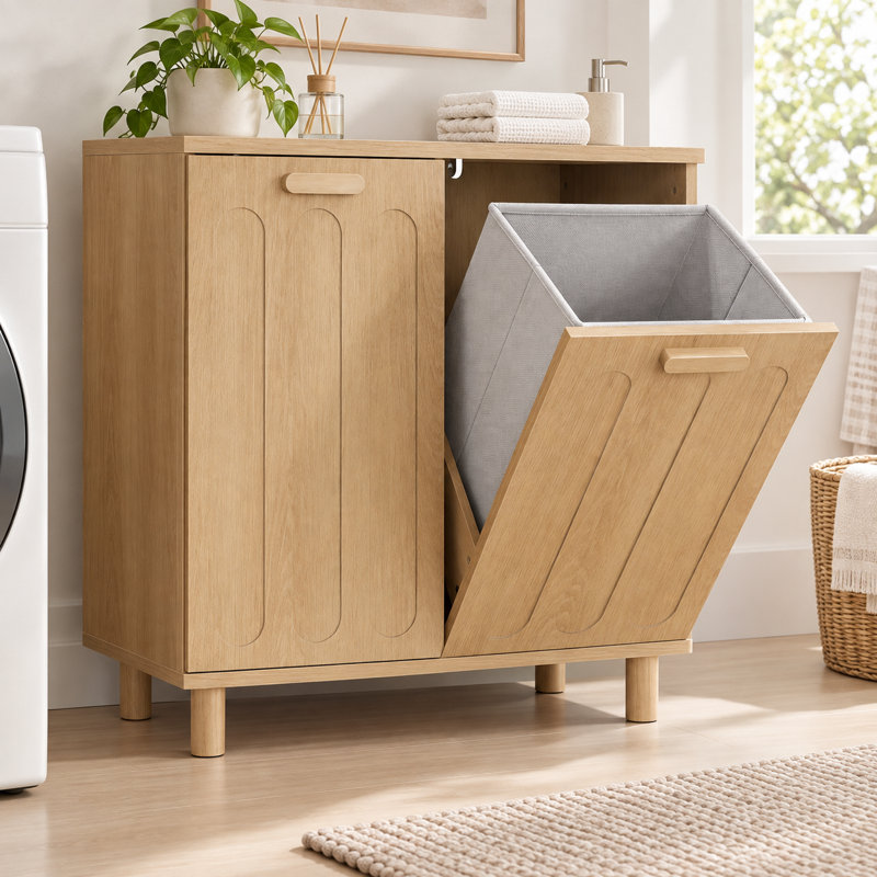 Armoire à linge basculante à 2 portes avec 2 paniers amovibles, rangement pour salle de bain