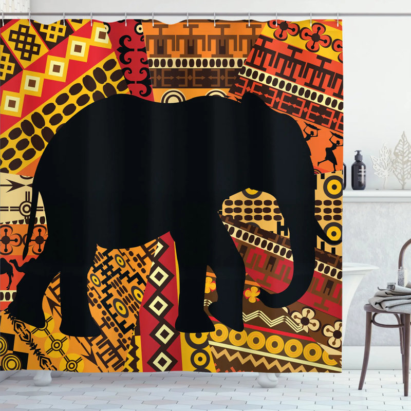 Geometric Shower Curtain with Hooks Included, 69" W x 84" L